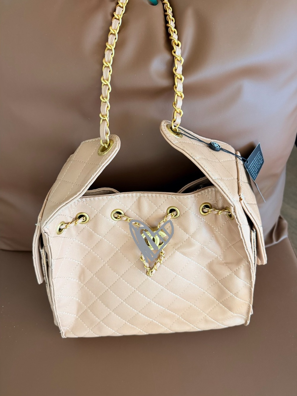 Quilted Leather Shoulder Bag with Gold Chain